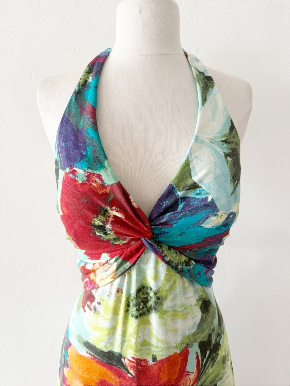 Vintage Cache Y2K Floral Watercolor Print Halter Midi Dress Size 12 - Picture 4 of 7